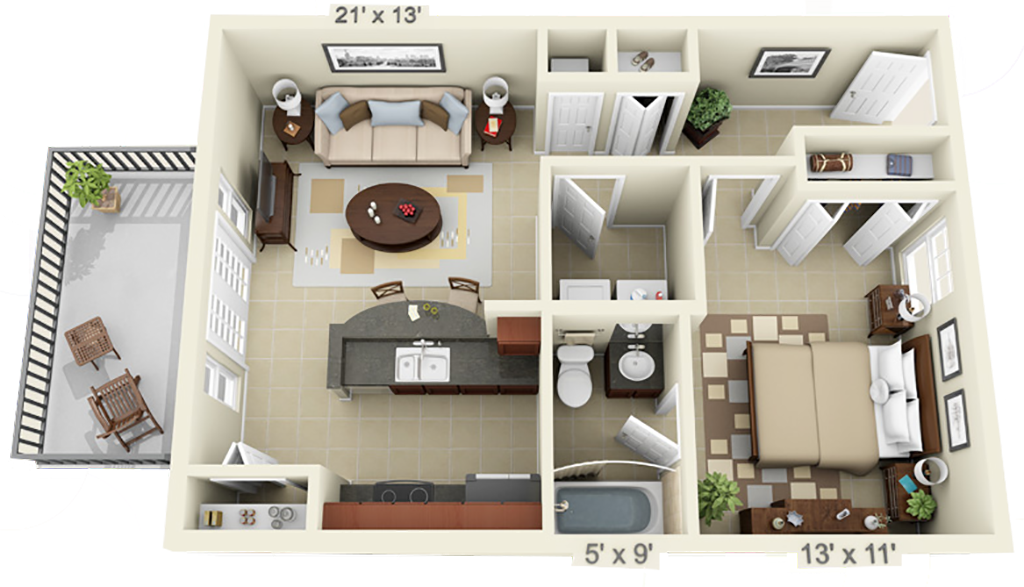 1 Bed 1 Bath - Large - Full Fall 2019 Floor Plan 4